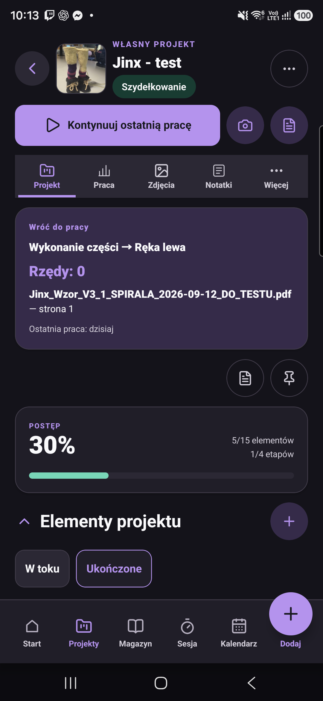 Jinx project with resume context, instructions and progress; Polish interface.