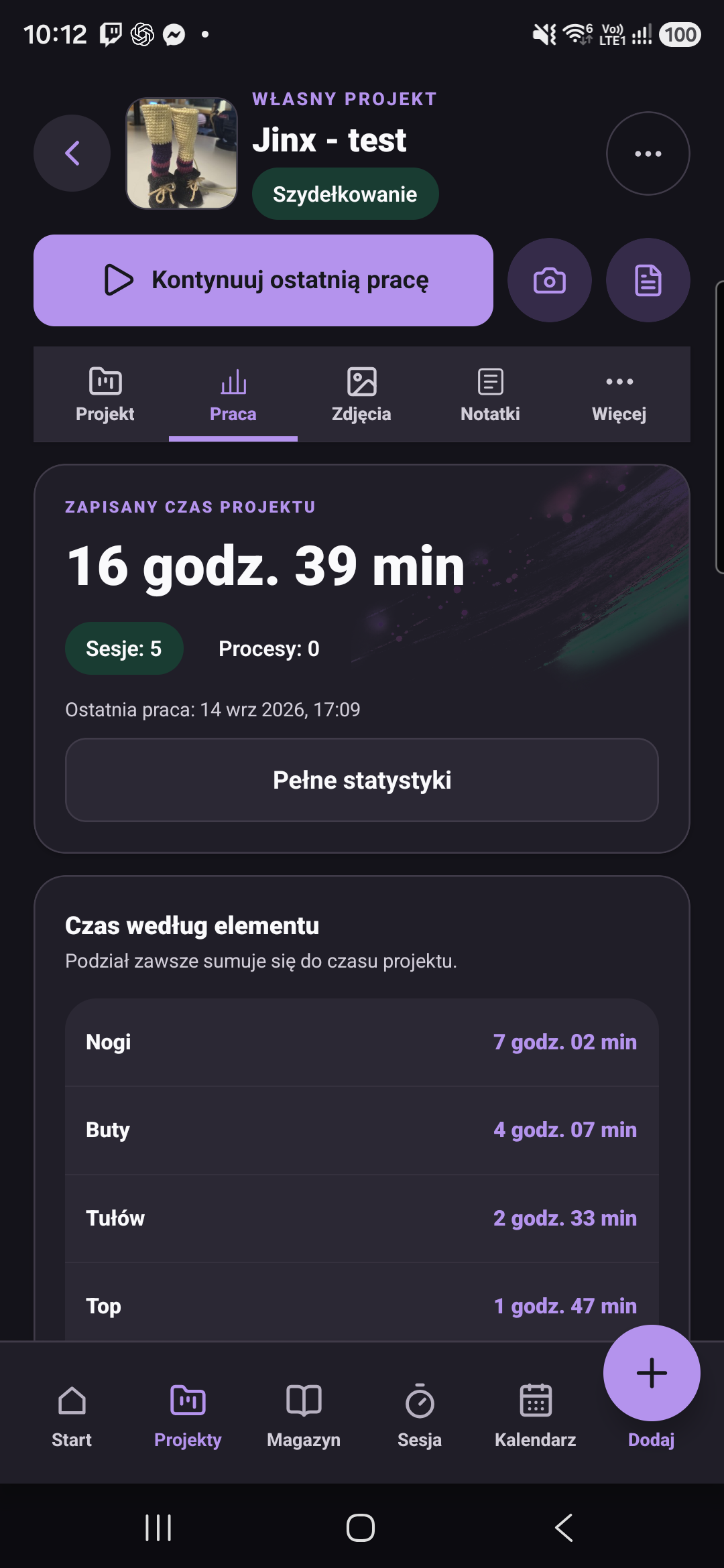 Jinx work summary with time by project item; Polish interface.