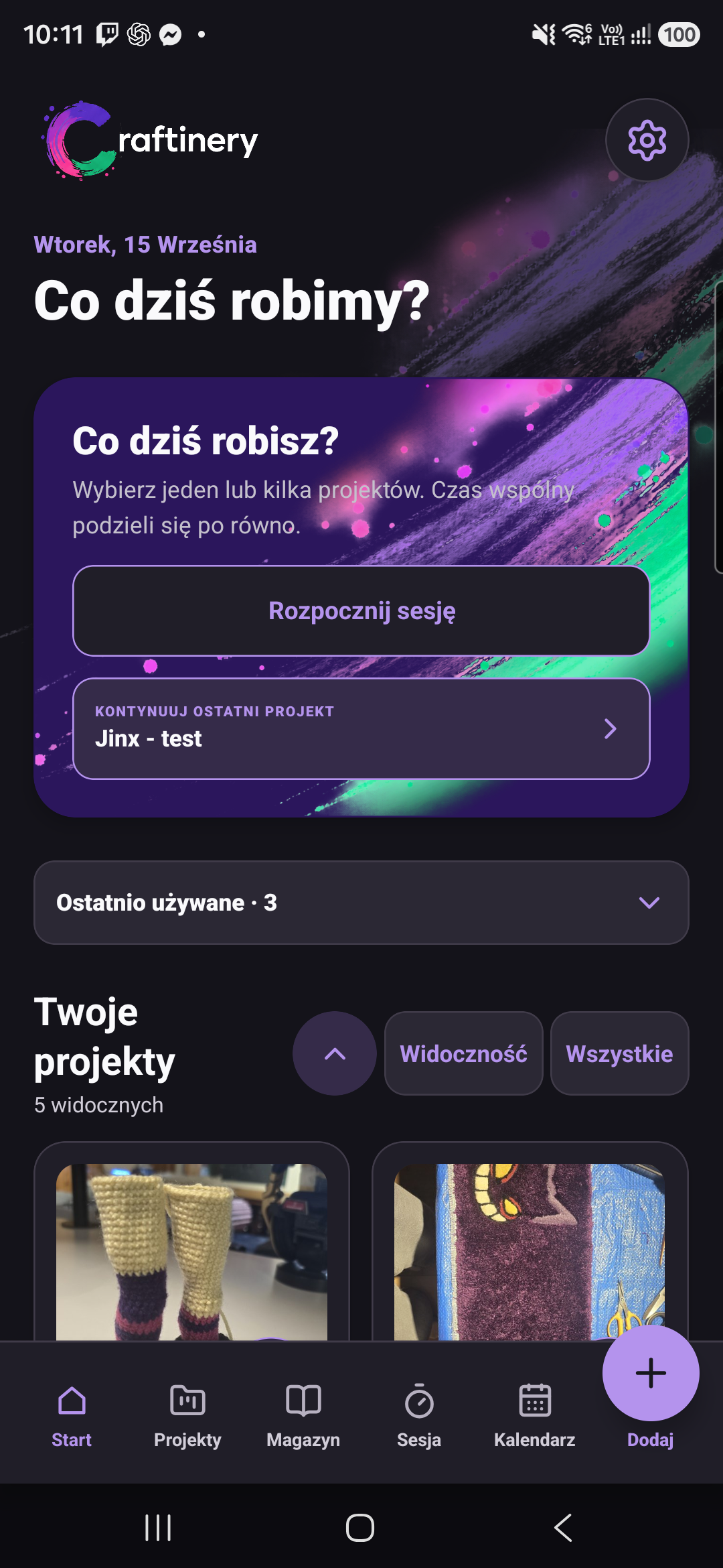 Craftinery home with recent projects and project photos; Polish interface.